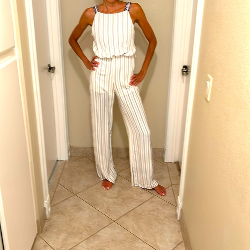 Backless Pinstriped Jumpsuit - image 1